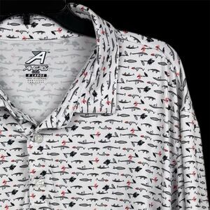 Ahead USA SS polo men’s XL White w/ fishing Lure lightweight stretch Fish Hook